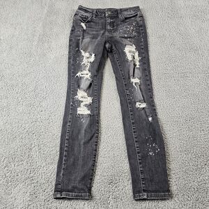 Judy Blue Jeans Size 3/26 Black Boyfriend Stretch Distressed Bleached JB8867